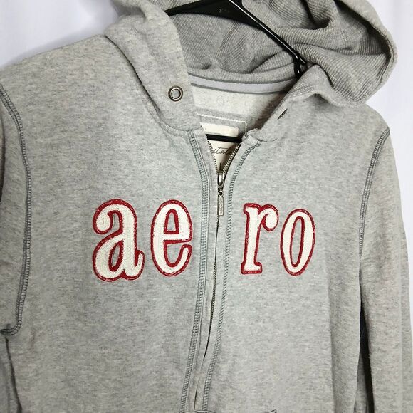 Aeropostale Half Zip Hoodie Vintage Fleece Sweatshirt Top Gray Y2K sz: Large - Picture 4 of 6